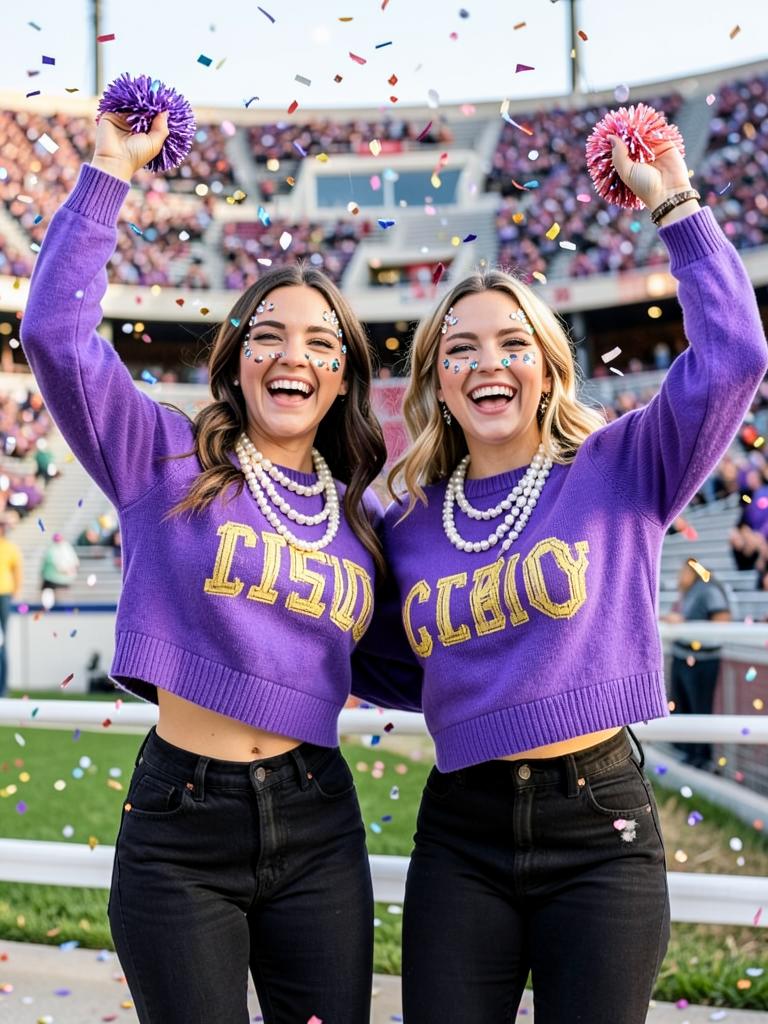 Matching purple crops and pearls with my bestie. Skol squad forever.